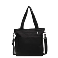 Sac cabas minimaliste en nylon noir imperméable avec bandoulière et poche à fermeture - Noir