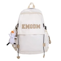 Zaino minimalista in nylon beige con ciondolo a forma di oca e logo in metallo - Bianco