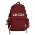 Zaino minimalista in nylon bordeaux con ricamo KMGDM e ciondolo in peluche - Rosso