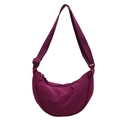 Deep purple nylon crescent shoulder bag with adjustable strap and wrinkle texture - Purple