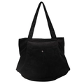 Borsa tote minimalista in velluto a coste nero per donna con tasca frontale e bottone a pressione - Nero