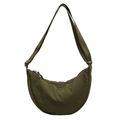 Olive green crescent crossbody bag in premium nylon fabric with adjustable strap - Green