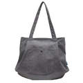 Borsa tote minimalista in velluto a coste grigio scuro con strisce e tasca frontale - Grigio