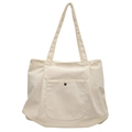Borsa tote minimalista in velluto a coste bianco crema con tasca anteriore - Bianco Sporco