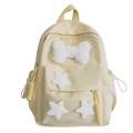 Gelber Nylon-Rucksack mit weißen Plüsch-Schleifen und Sternen im minimalistischen Design - Gelb