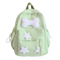 Minimalist mint green nylon backpack with white plush star and bone decorations - Green