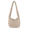 Minimalistische beige gewatteerde hobo tas met ruitpatroon en brede schouderriem - Khaki