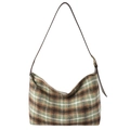Winter-Hobo-Tasche aus grün-braunem Wollgemisch mit Lederriemen und Karomuster - Kariertes Grün