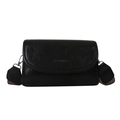 Minimalistische schwarze PU-Umhängetasche mit Jacquard-Gurt und Fashion-Schriftzug - Schwarz