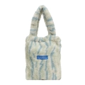 Borsa tote in peluche a righe bianche e blu con toppa new wave culture chic - A Righe Blu