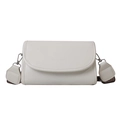 Minimalist beige PU leather crossbody bag featuring a wide geometric fabric strap - White
