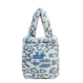 Borsa a mano in peluche con stampa leopardata blu e bianca e morbida pelliccia sintetica - Blu Leopardato