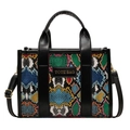 Bunte Totebag mit Schlangenmuster, schwarzen Ledergriffen und verstellbarem Schultergurt - Grün