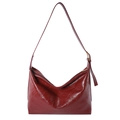 Minimalist deep red pleated PU leather crescent crossbody bag with golden hardware - Red