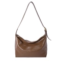 Minimalist dark brown wrinkled PU leather shoulder bag with adjustable strap and gold buckle - Brown
