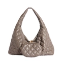 Dunkelbraune gesteppte Hobo-Tasche aus PU-Leder mit passender kleiner runder Geldbörse - Khaki
