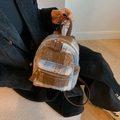 Chic winter plaid wool backpack with brown and blue textures for women fashion - Blue