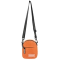 Orange corduroy mini crossbody bag with fashion label and adjustable black strap - Orange