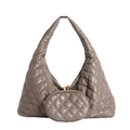 Set aus gesteppter Hobo-Tasche in Taupe und passender Geldbörse mit Gold-Hardware - Grau