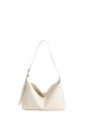 Minimalist beige pebble grain leather hobo bag with adjustable strap for women - Off-white