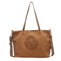 Minimalistische braune Nylon-Tragetasche mit Ledergriffen und verstellbarem Schultergurt - Braun