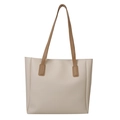 Chic cream white PU leather tote bag with brown shoulder straps and reinforced stitching - White without Charm