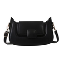 Minimalist black PU leather crossbody bag with square gold buckle and adjustable strap - Black