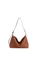 Minimalist caramel brown PU leather hobo shoulder bag with adjustable strap and grain texture - Brown