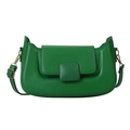 Minimalist bright green PU leather shoulder bag with matching square buckle and fine strap - Green