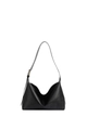 Minimalist black lychee pattern leather Hobo shoulder bag with adjustable strap - Black
