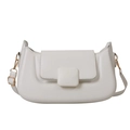 Minimalist white PU leather crossbody bag with square buckle and gold hardware - White