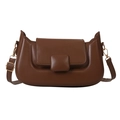 Minimalist dark brown PU leather crescent shoulder bag with adjustable strap and square buckle - Brown