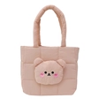 Gesteppte hellrosa Nylon-Umhängetasche mit dekorativem 3D-Cartoon-Bärenkopf-Design - Rosa