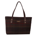 Borsa tote classica a quadri tartan con manici in pelle sintetica marrone premium - Rosso