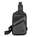 Minimalistische Nylon-Brusttasche mit USB-Anschluss und zweifarbigem Grau-Schwarz-Design - Grau
