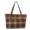 Borsa tote a scacchi marrone e beige con manici in finta pelle e borchie dorate - Marrone