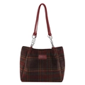 Winter Karo-Woll-Tote-Tasche mit roten Lederriemen und Kettendetail für Damen - Rotes Karo