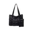 Borsa tote trapuntata nera con pochette abbinata con cerniera per il pendolare quotidiano - Nero