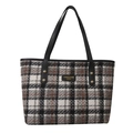 Borsa a mano da donna in tweed a quadri bianchi e neri con eleganti manici in pelle - Nero
