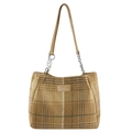 Braune Schultertasche aus Wolle mit Karomuster und stilvollem Kettenriemen-Detail - Khaki Karo