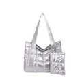 Borsa tote trapuntata argento con tracolla ampia e pochette coordinata ad alta capacità - Argento