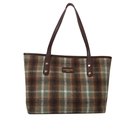 Borsa tote vintage a quadri marroni e verdi con eleganti manici in pelle scura - Verde