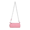Borsa cilindrica rosa in pelle PU a grana con tracolla a catena argentata - Rosa