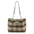 Retro-Shopper aus Wolle mit grünem Karomuster und Schultergurt aus Metallkette - Grün Kariert