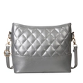 Silberne Stepp-Umhängetasche für Damen aus Metallic-Kunstleder mit goldenen Details - Silber