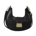 Minimalistische schwarze Hobo-Tasche mit glänzender Lederoptik und goldenem Schloss - Schwarz
