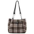 Winter Handtasche aus Wolle mit braunem Karomuster und silbernen Ketten-Schultergurten - Braun Kariert