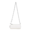 Borsa a cilindro bianca con trama litchi e tracolla a catena in metallo argento - Bianco