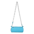 Borsa a tracolla cilindrica azzurra con trama litchi e catena in argento - Blu