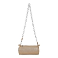 Elegant gold cylinder crossbody bag with pebble texture PU leather and silver chain strap - Gold